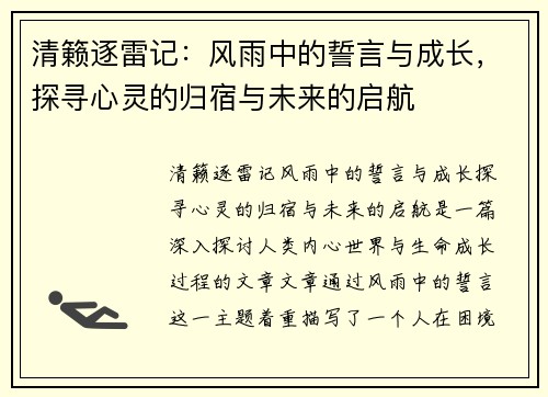 清籁逐雷记：风雨中的誓言与成长，探寻心灵的归宿与未来的启航